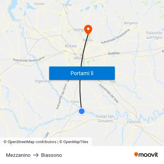 Mezzanino to Biassono map
