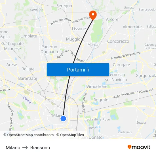Milano to Biassono map