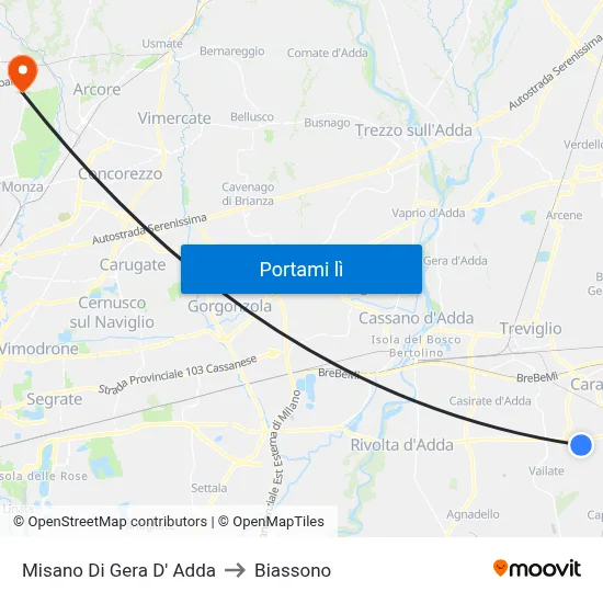 Misano Di Gera D' Adda to Biassono map