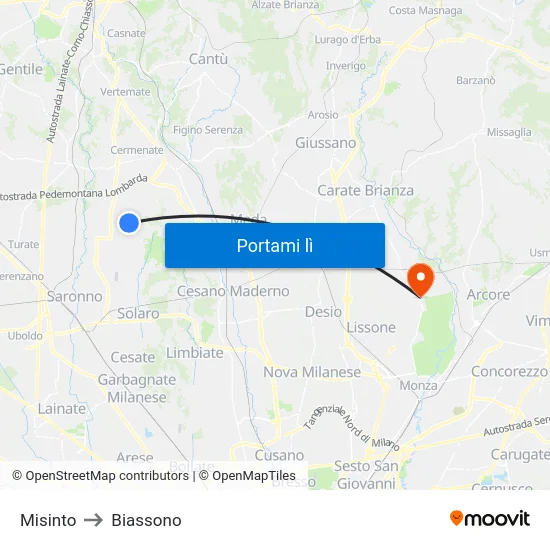 Misinto to Biassono map
