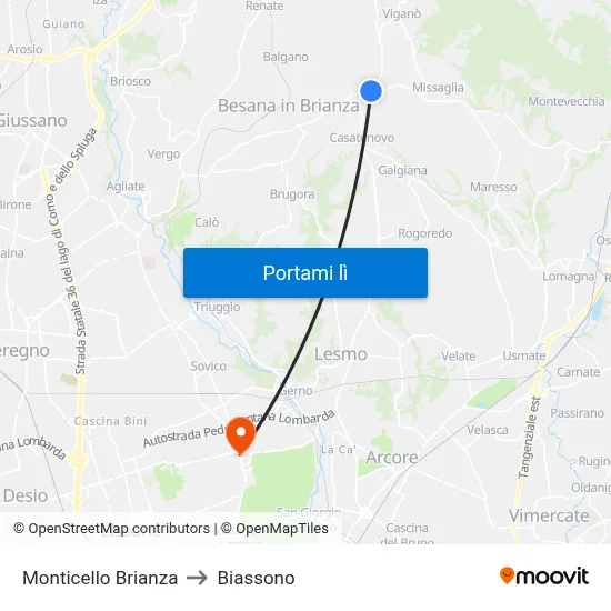 Monticello Brianza to Biassono map