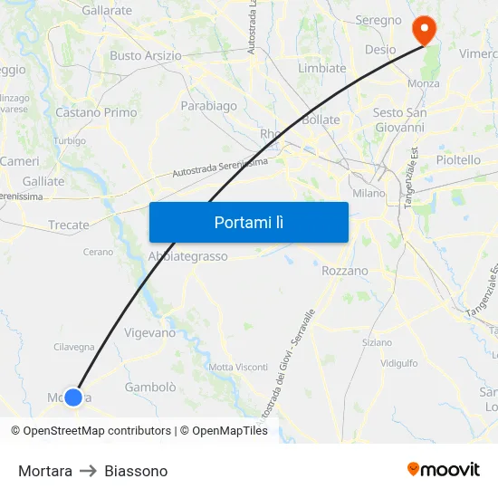 Mortara to Biassono map