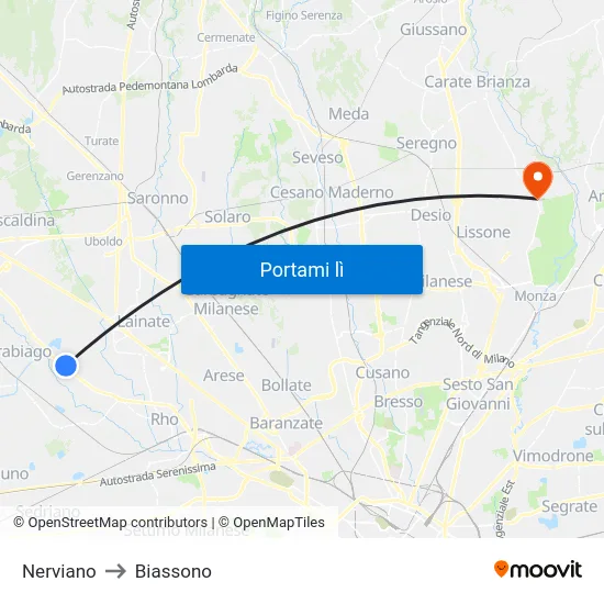 Nerviano to Biassono map