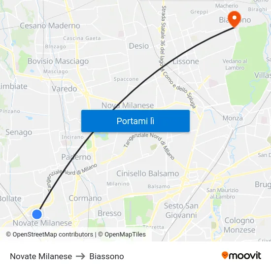 Novate Milanese to Biassono map