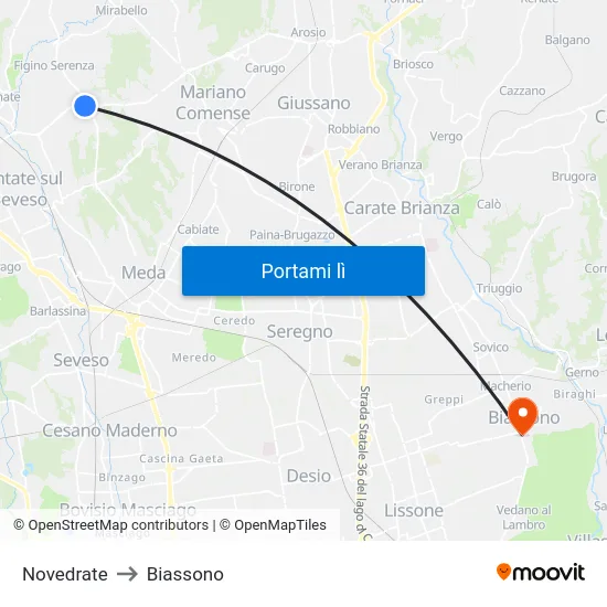 Novedrate to Biassono map