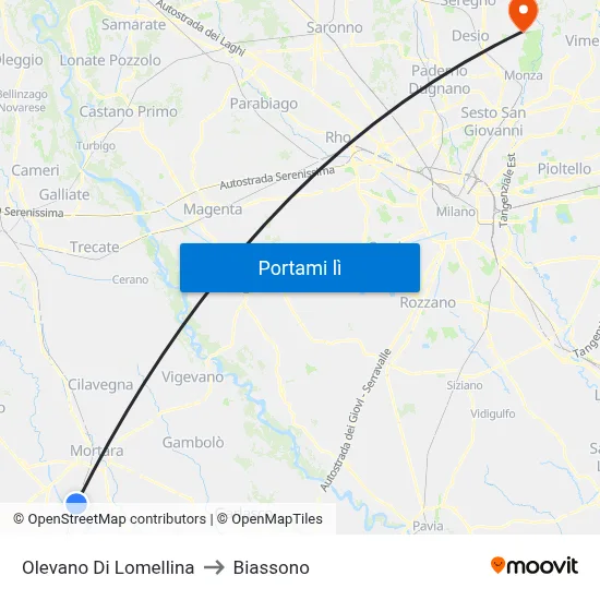 Olevano Di Lomellina to Biassono map