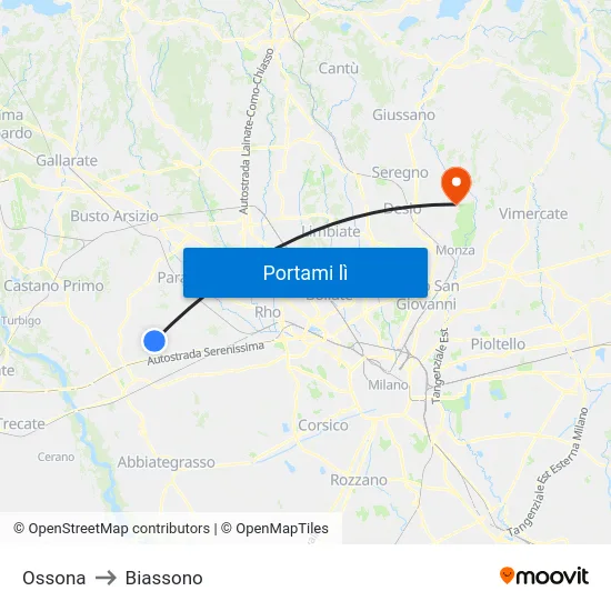 Ossona to Biassono map