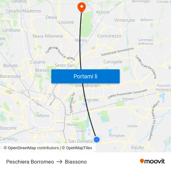 Peschiera Borromeo to Biassono map