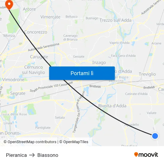 Pieranica to Biassono map