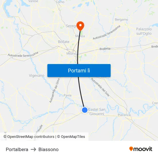 Portalbera to Biassono map