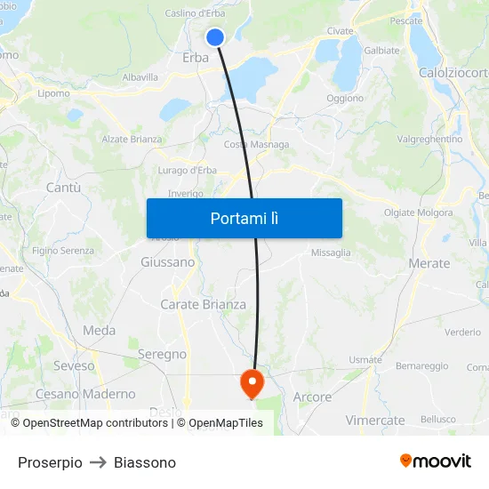 Proserpio to Biassono map