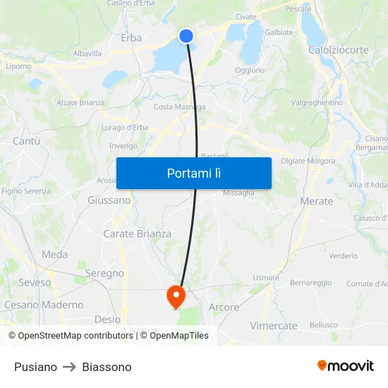 Pusiano to Biassono map