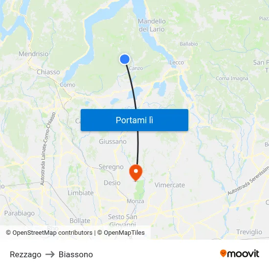 Rezzago to Biassono map