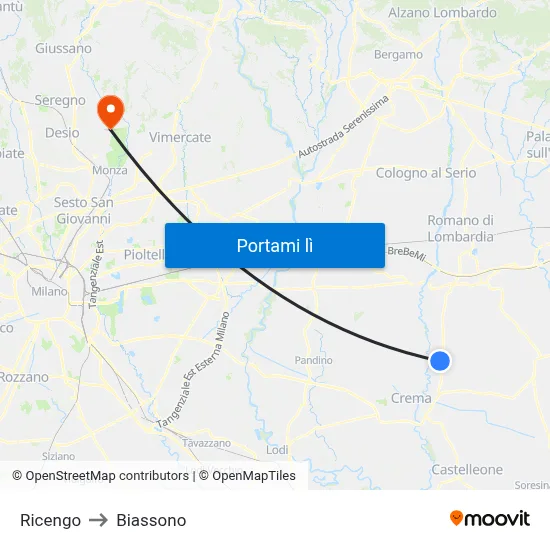 Ricengo to Biassono map