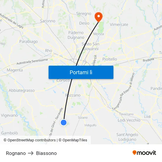 Rognano to Biassono map