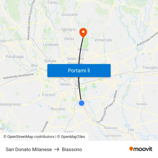 San Donato Milanese to Biassono map