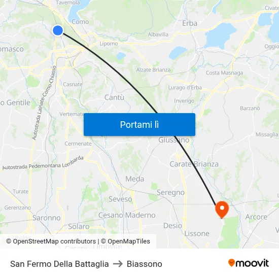 San Fermo Della Battaglia to Biassono map