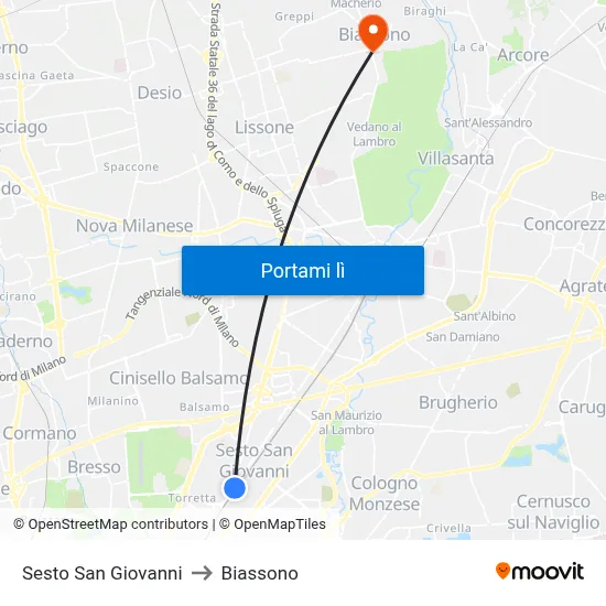 Sesto San Giovanni to Biassono map