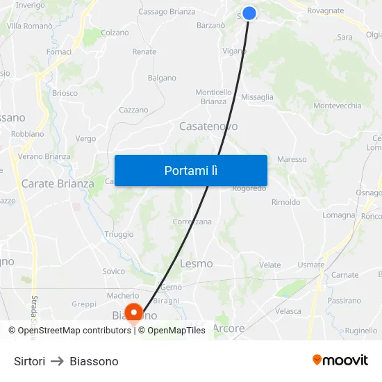 Sirtori to Biassono map