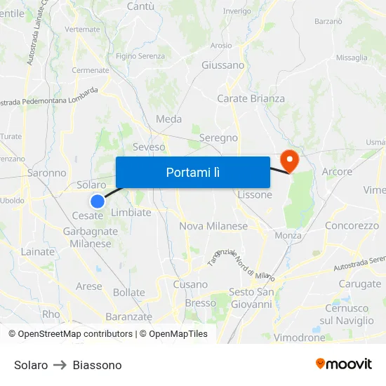 Solaro to Biassono map