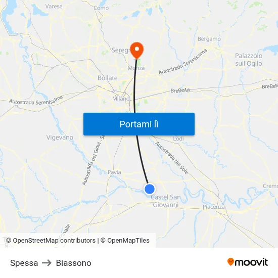 Spessa to Biassono map