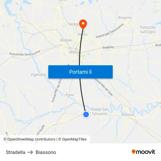 Stradella to Biassono map