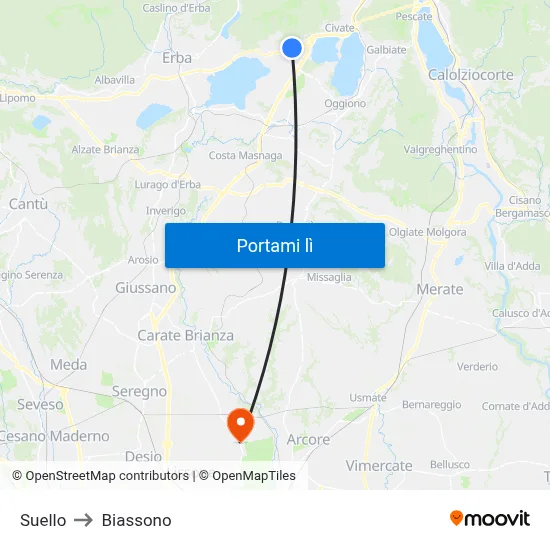 Suello to Biassono map