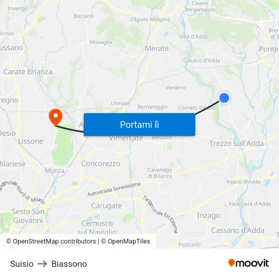 Suisio to Biassono map