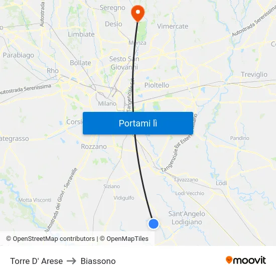 Torre D' Arese to Biassono map