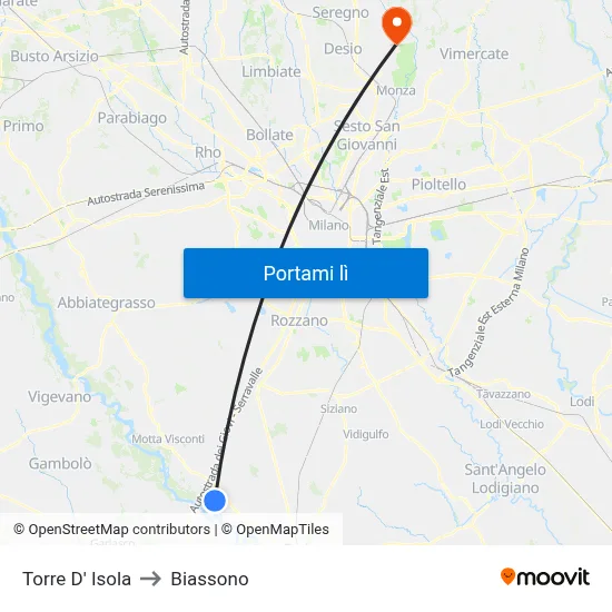 Torre D' Isola to Biassono map