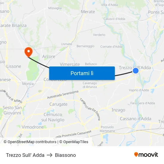 Trezzo Sull' Adda to Biassono map