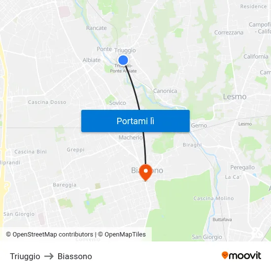 Triuggio to Biassono map
