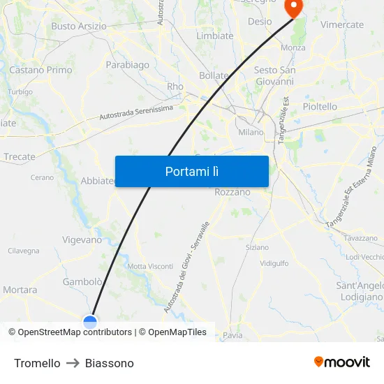 Tromello to Biassono map