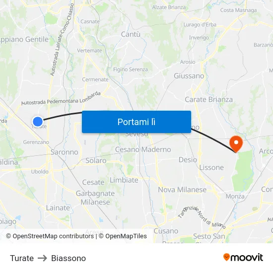 Turate to Biassono map