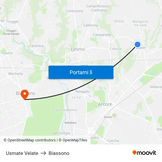 Usmate Velate to Biassono map