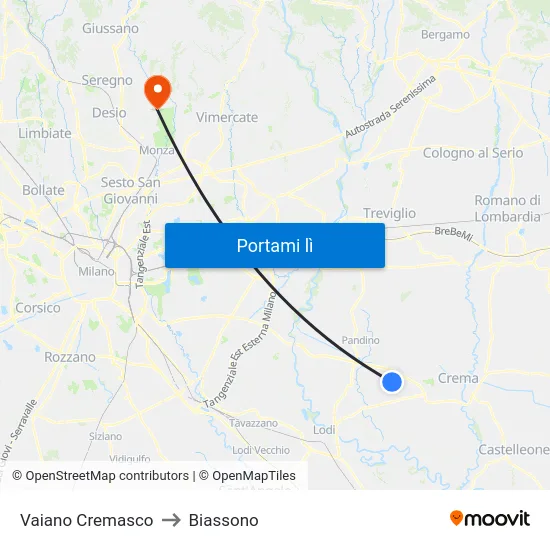 Vaiano Cremasco to Biassono map