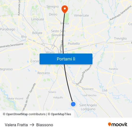 Valera Fratta to Biassono map