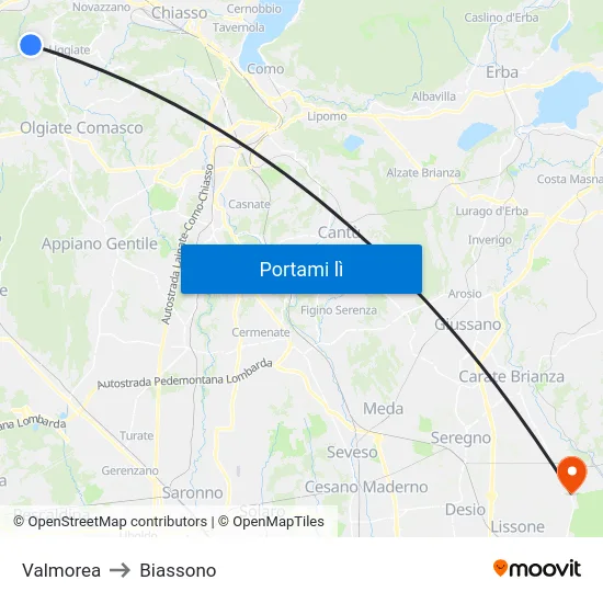 Valmorea to Biassono map