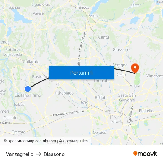 Vanzaghello to Biassono map