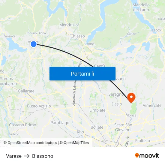 Varese to Biassono map