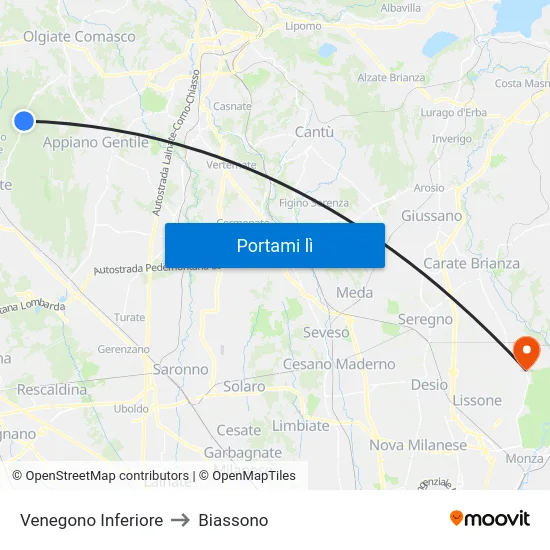 Venegono Inferiore to Biassono map