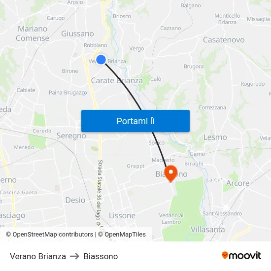 Verano Brianza to Biassono map