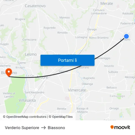 Verderio Superiore to Biassono map