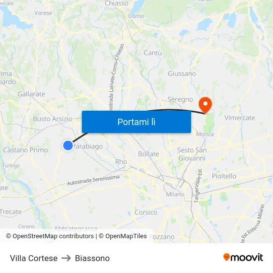 Villa Cortese to Biassono map
