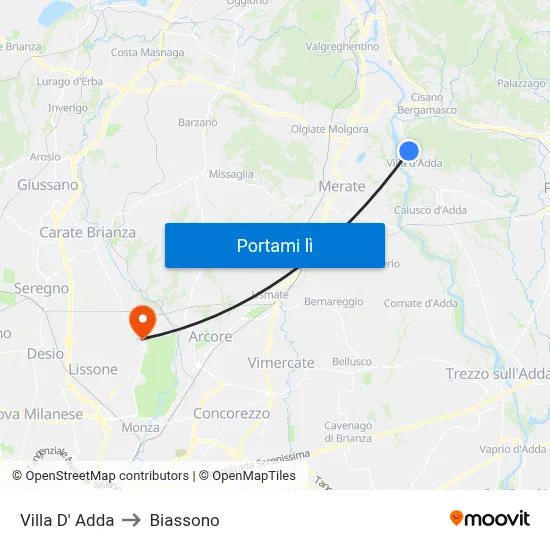 Villa D' Adda to Biassono map