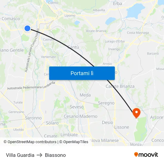 Villa Guardia to Biassono map