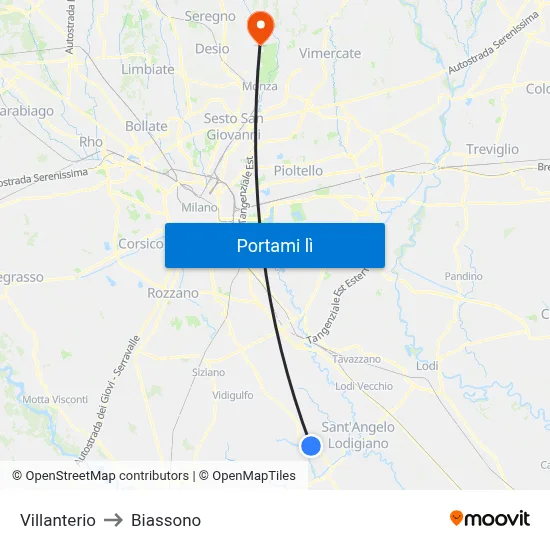 Villanterio to Biassono map
