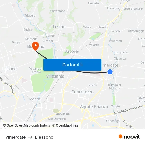 Vimercate to Biassono map