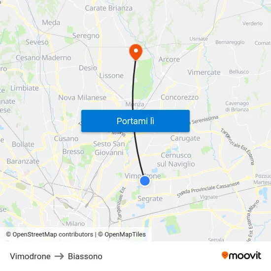 Vimodrone to Biassono map