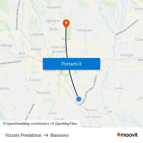 Vizzolo Predabissi to Biassono map